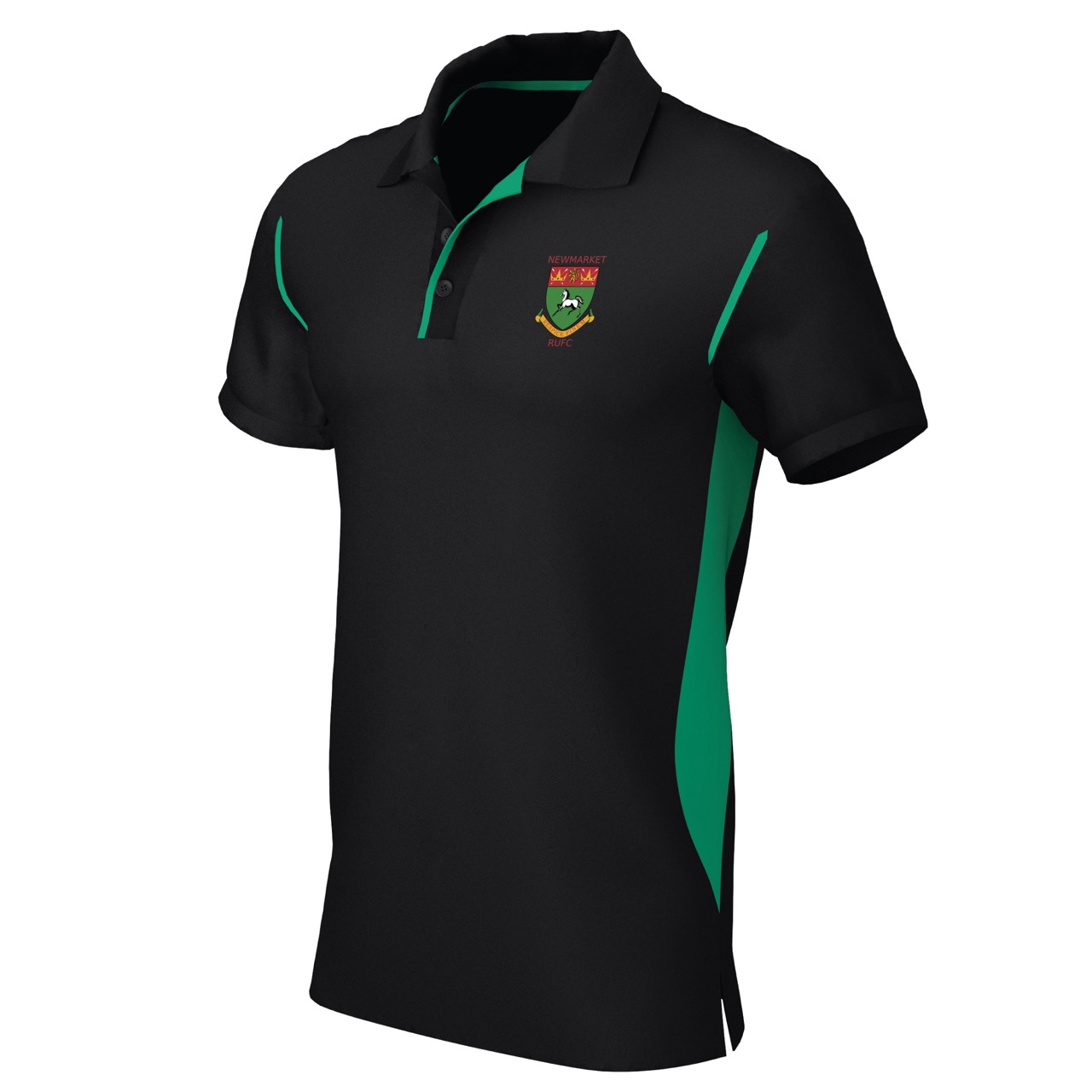 Newmarket RUFC - Premium Polo Shirt - Black / Emerald Green