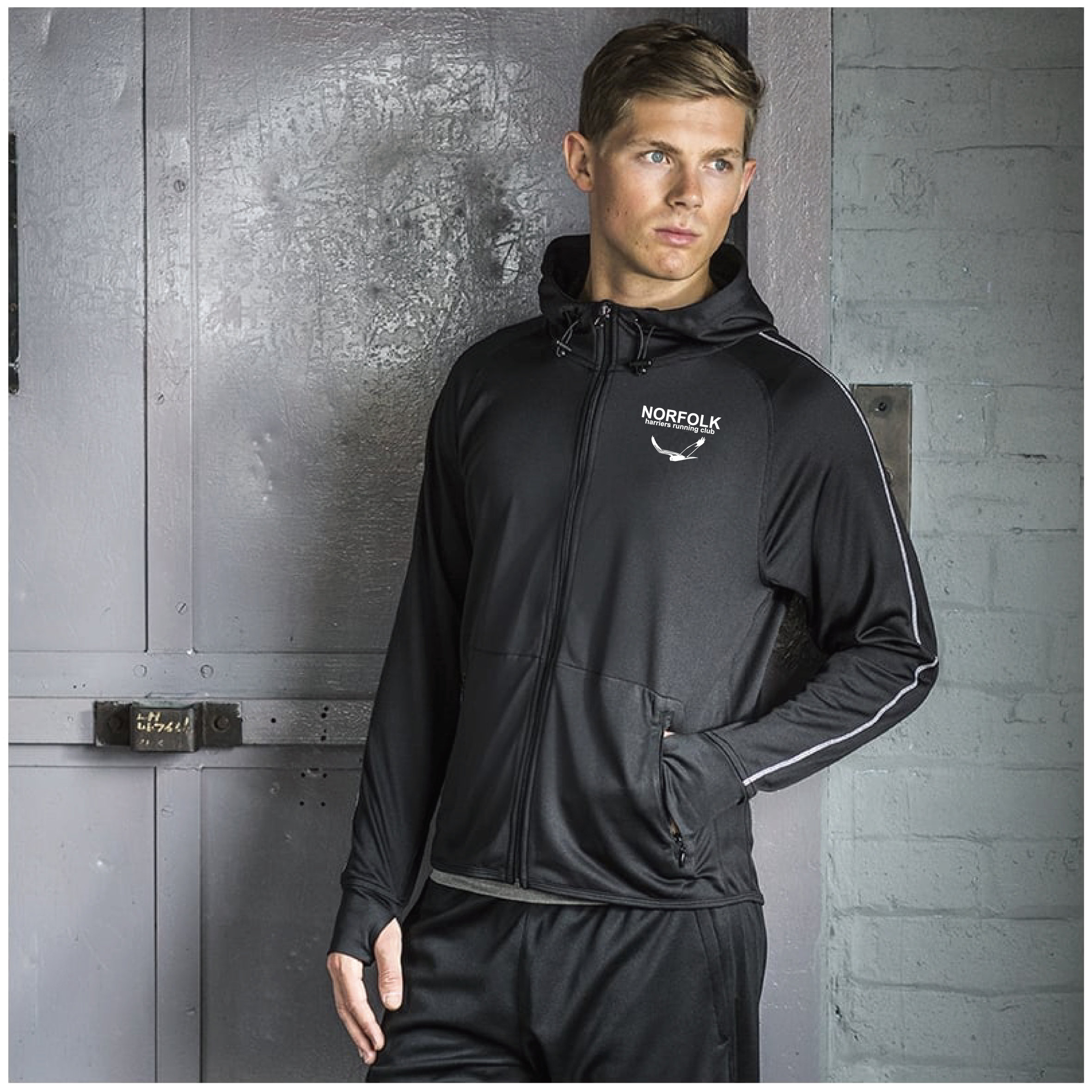 Norfolk Harriers - Hoodie with reflective tape - Black
