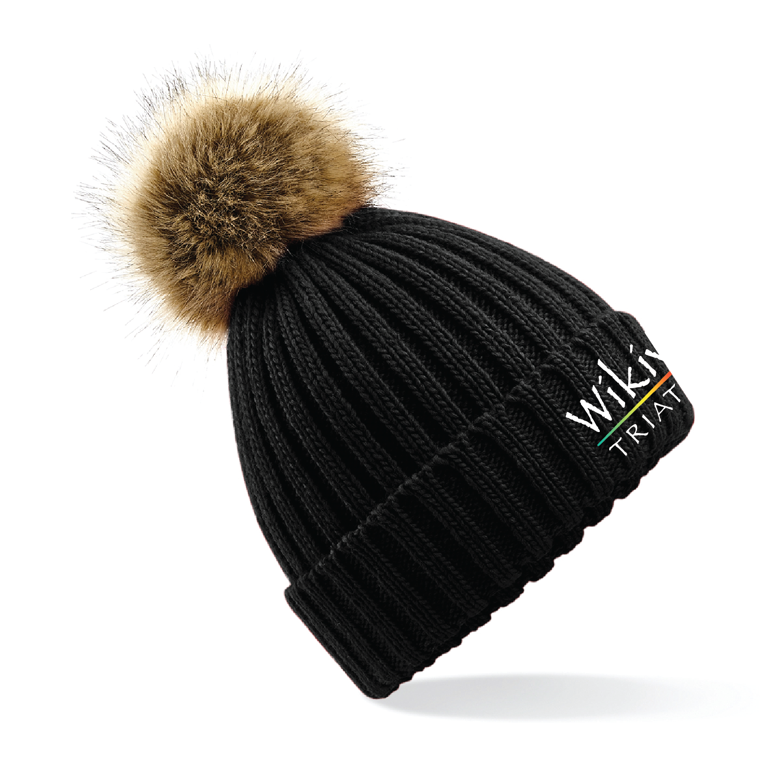 Wikiwiki Triathlon Fur pom pom chunky beanie