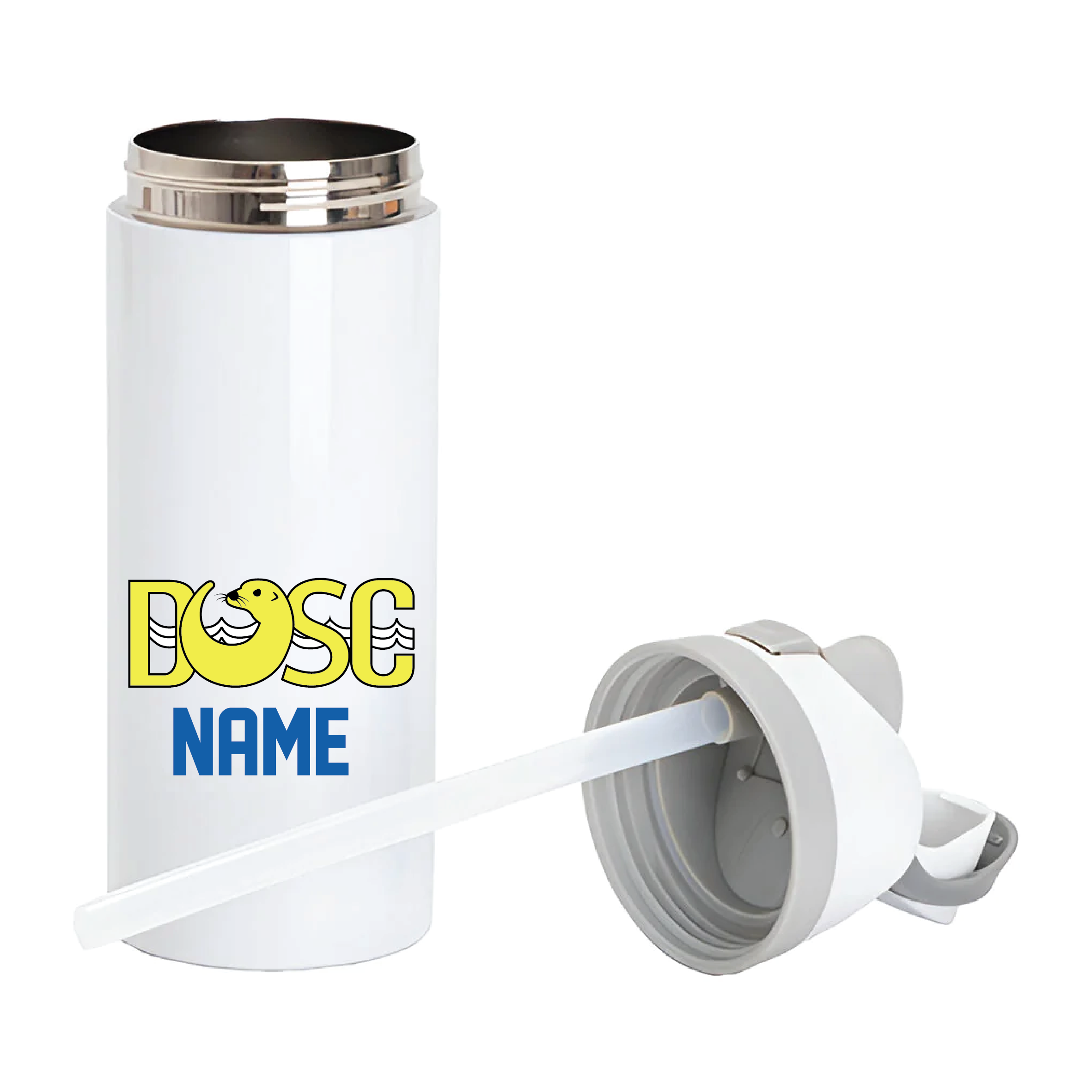 Diss Otters Swimming Club - 720ml Stainless Steel Bottle with One Touch Lid (White)