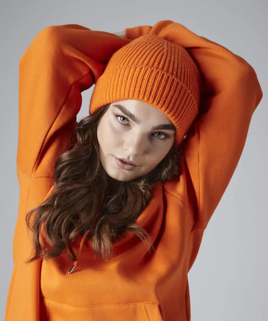 Engineered knit ribbed beanie