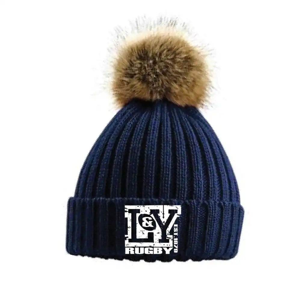 L&Y Rugby - Fur Pom Pom Chunky Beanie - Navy