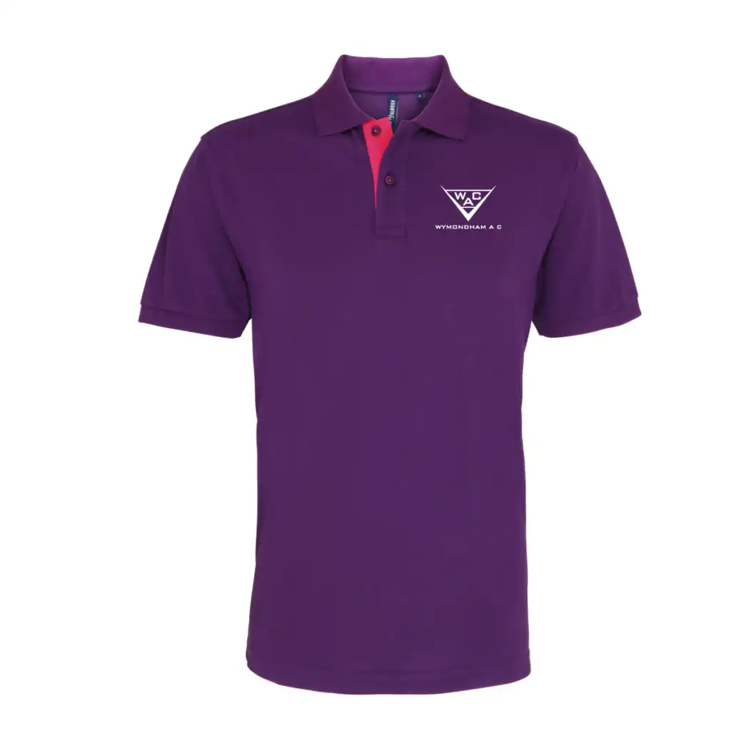 Wymondham AC - Unisex Contrast Polo Shirt - Purple / Pink