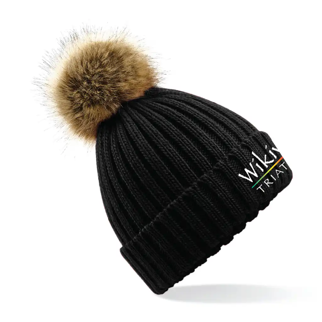 Wikiwiki Triathlon Fur pom pom chunky beanie