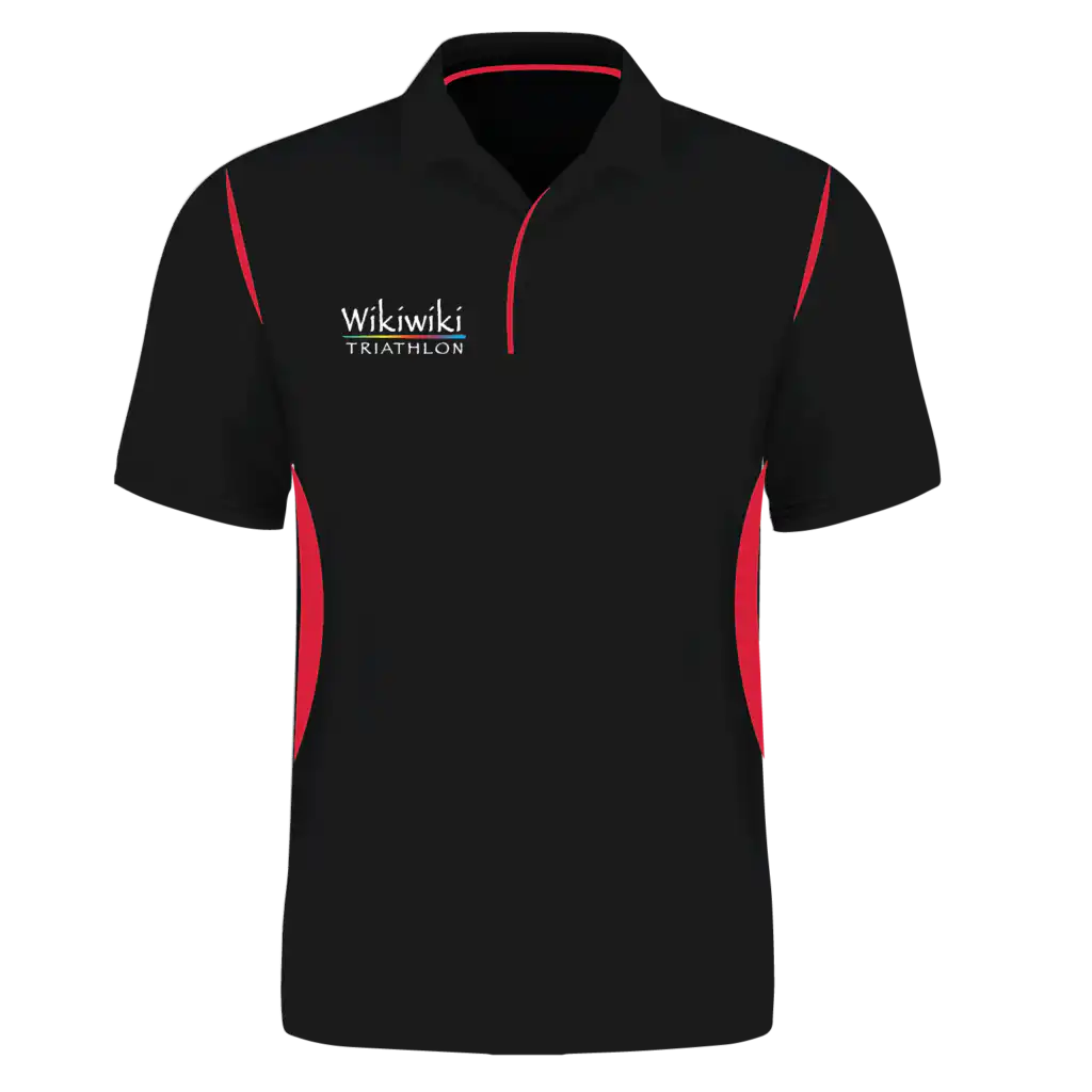 Wikiwiki Triathlon - Premium Polo Shirt - Black / Red